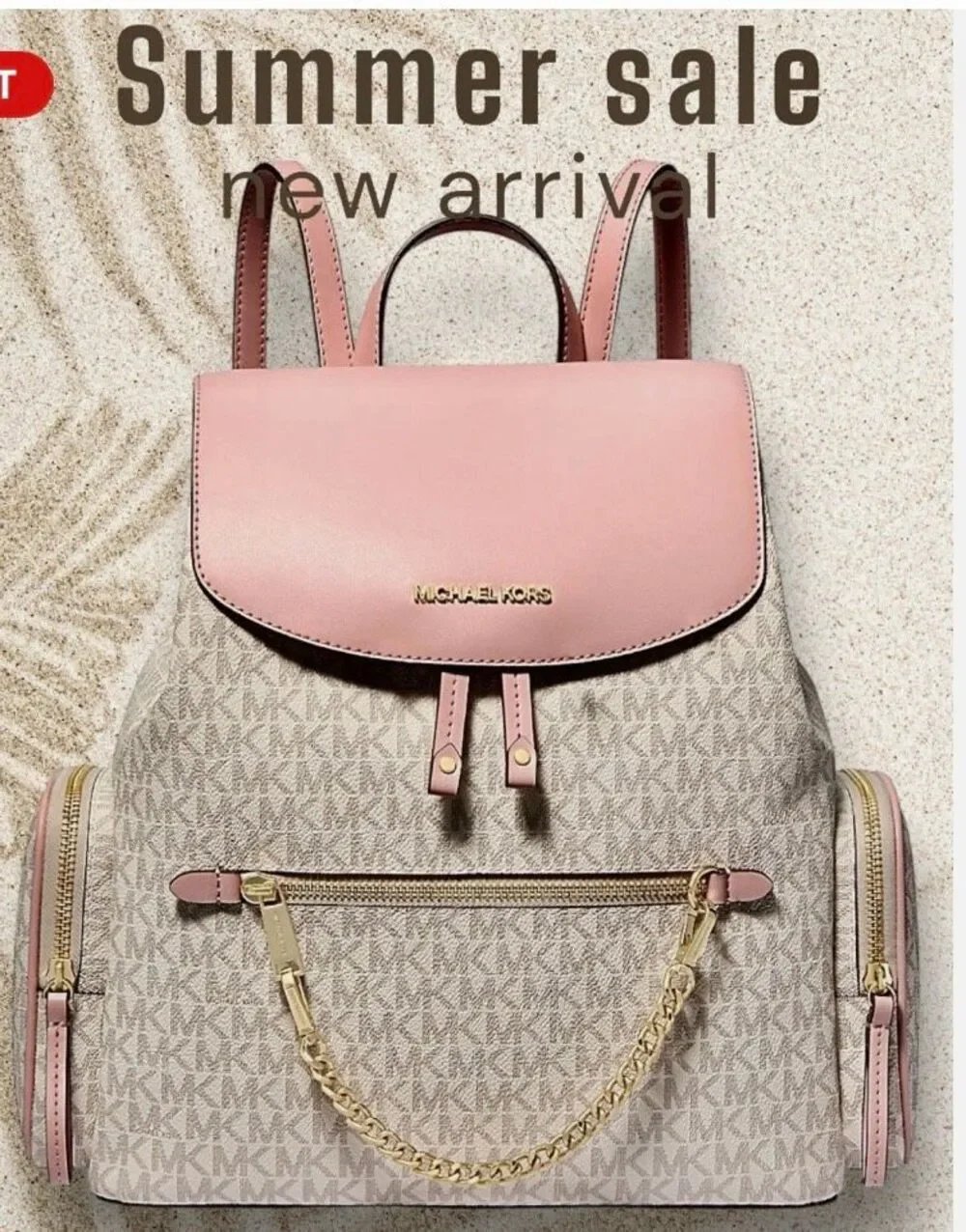 Michael Kors Jet Set Large Signature PVC Chain Backpack Blush & Cream NWOT MSR $